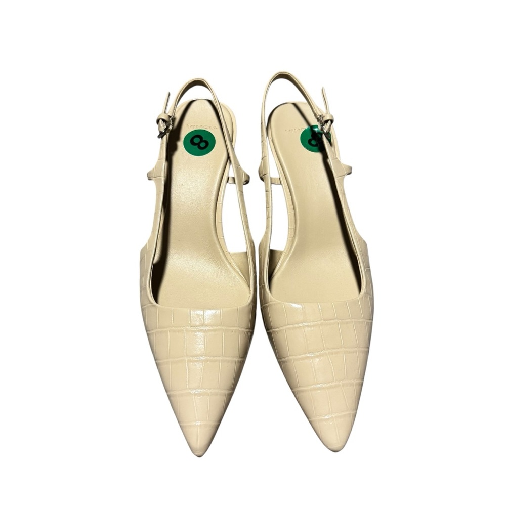 Vince Bianca Croc Leather Slingback Pump Pointy Toe Kitten Heel Cream Size 8 NWT - Picture 8 of 9